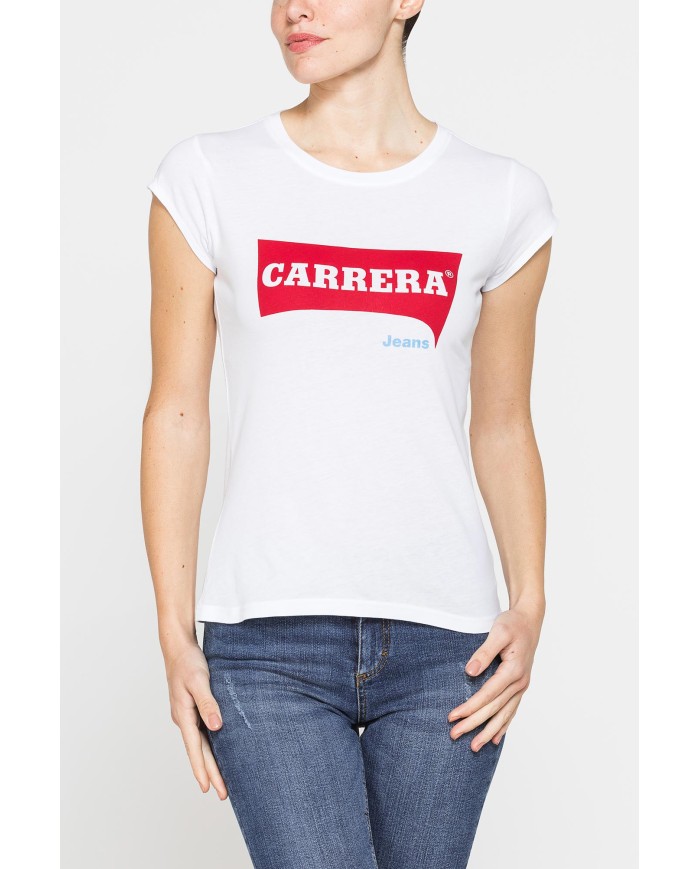 T-SHIRT GIROCOLLO IN COTONE CON STAMPA NEW LOGO CARRERA