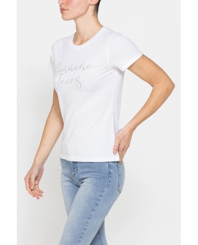 T-SHIRT CON STRASS IN JERSEY DI PURO COTONE