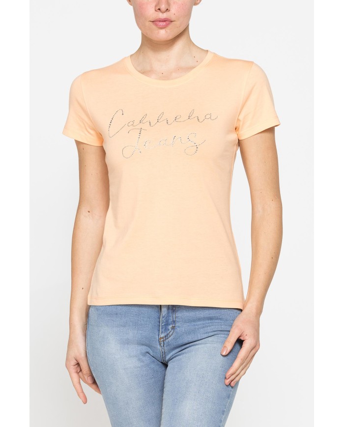 T-SHIRT CON STRASS IN JERSEY DI PURO COTONE