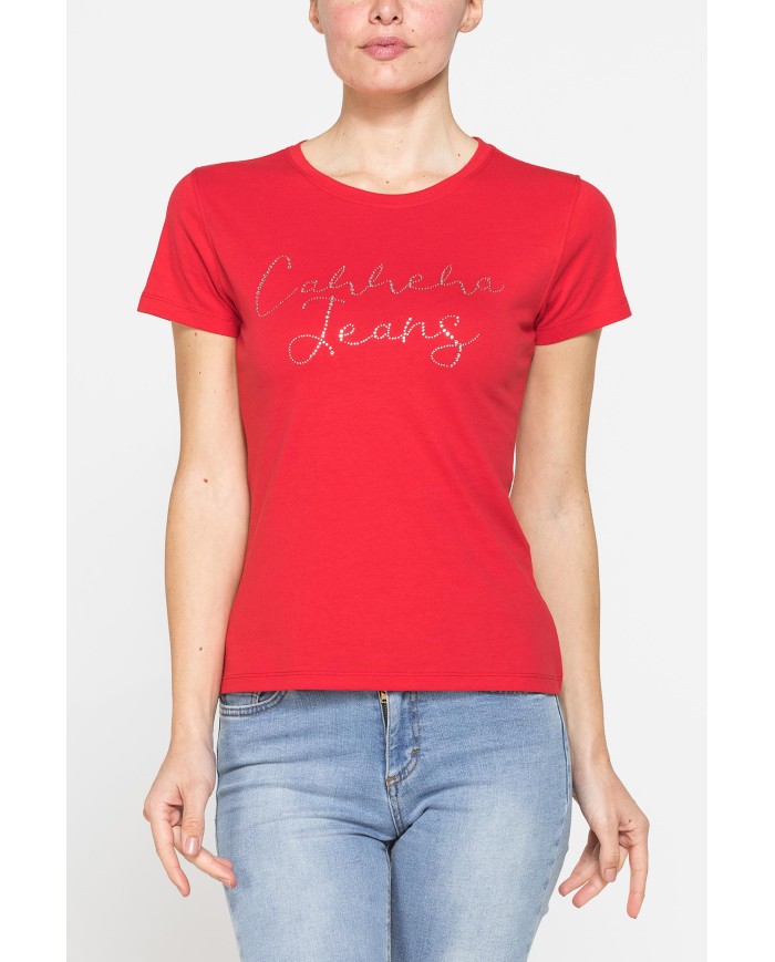 T-SHIRT CON STRASS IN JERSEY DI PURO COTONE