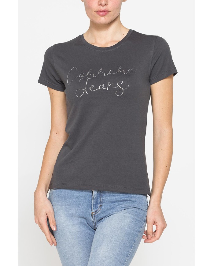 T-SHIRT CON STRASS IN JERSEY DI PURO COTONE