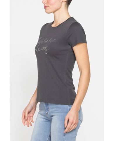 T-SHIRT CON STRASS IN JERSEY DI PURO COTONE