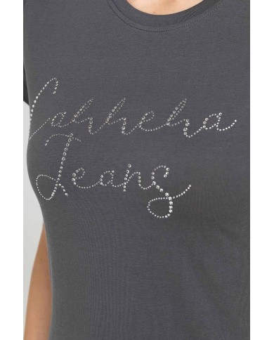 T-SHIRT CON STRASS IN JERSEY DI PURO COTONE