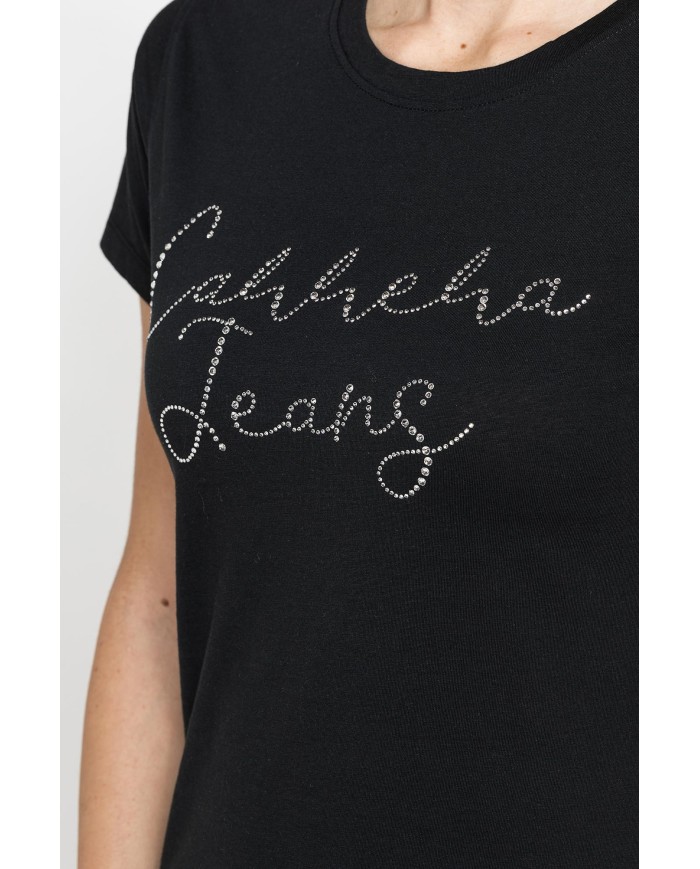 T-SHIRT CON STRASS IN JERSEY DI PURO COTONE