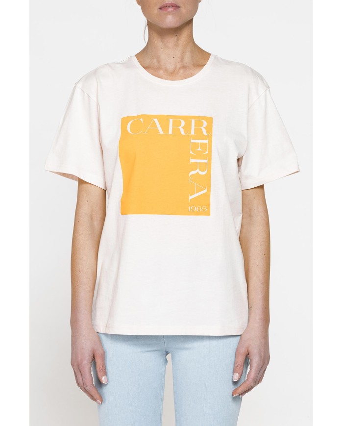 T-SHIRT GIROCOLLO IN COTONE CON STAMPA NEW LOGO CARRERA