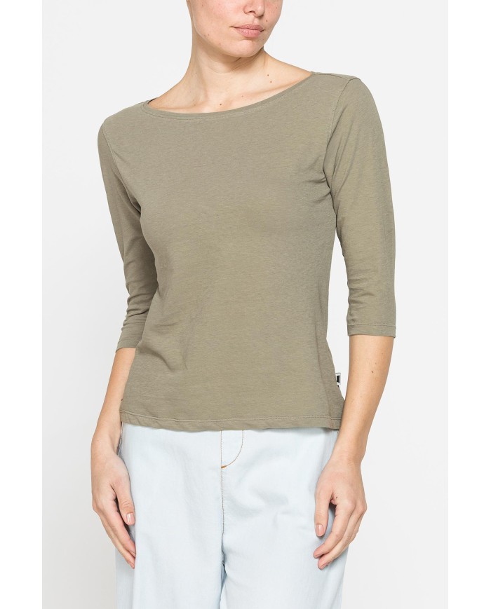 T-SHIRT IN MISTO LINO CON MANICA A 3/4