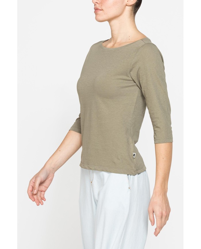 T-SHIRT IN MISTO LINO CON MANICA A 3/4
