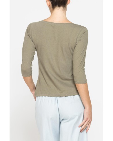 T-SHIRT IN MISTO LINO CON MANICA A 3/4