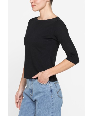 T-SHIRT IN MISTO LINO CON MANICA A 3/4