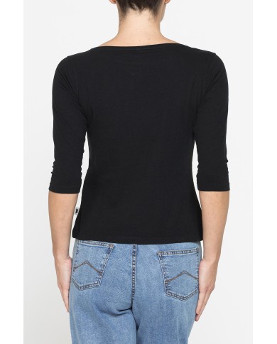 T-SHIRT IN MISTO LINO CON MANICA A 3/4