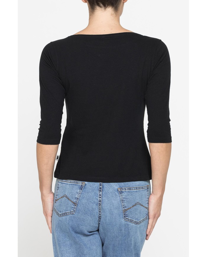 T-SHIRT IN MISTO LINO CON MANICA A 3/4