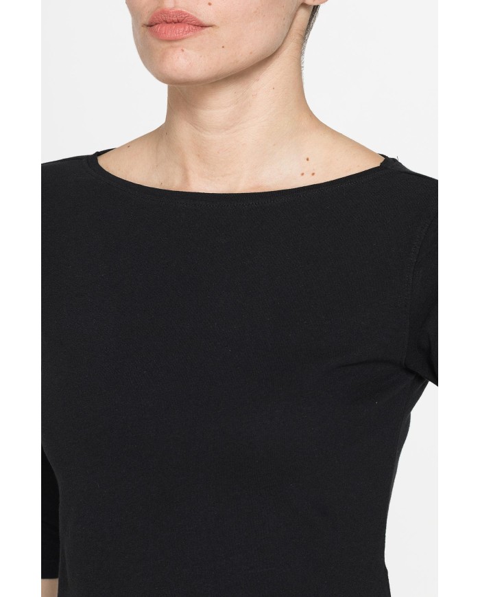 T-SHIRT IN MISTO LINO CON MANICA A 3/4