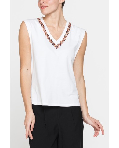 CANOTTA CON APPLICAZIONI GIOIELLO SULLO SCOLLO