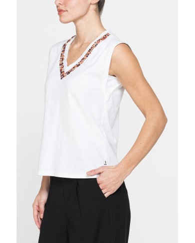 CANOTTA CON APPLICAZIONI GIOIELLO SULLO SCOLLO