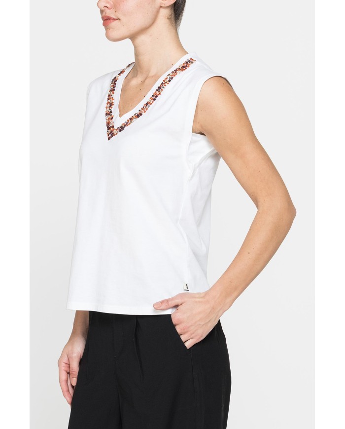 CANOTTA CON APPLICAZIONI GIOIELLO SULLO SCOLLO