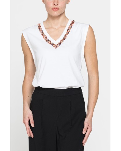 CANOTTA CON APPLICAZIONI GIOIELLO SULLO SCOLLO