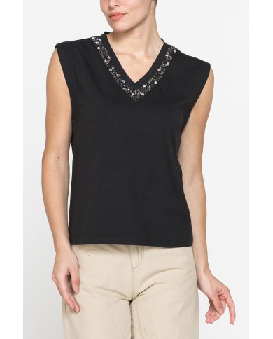 CANOTTA CON APPLICAZIONI GIOIELLO SULLO SCOLLO