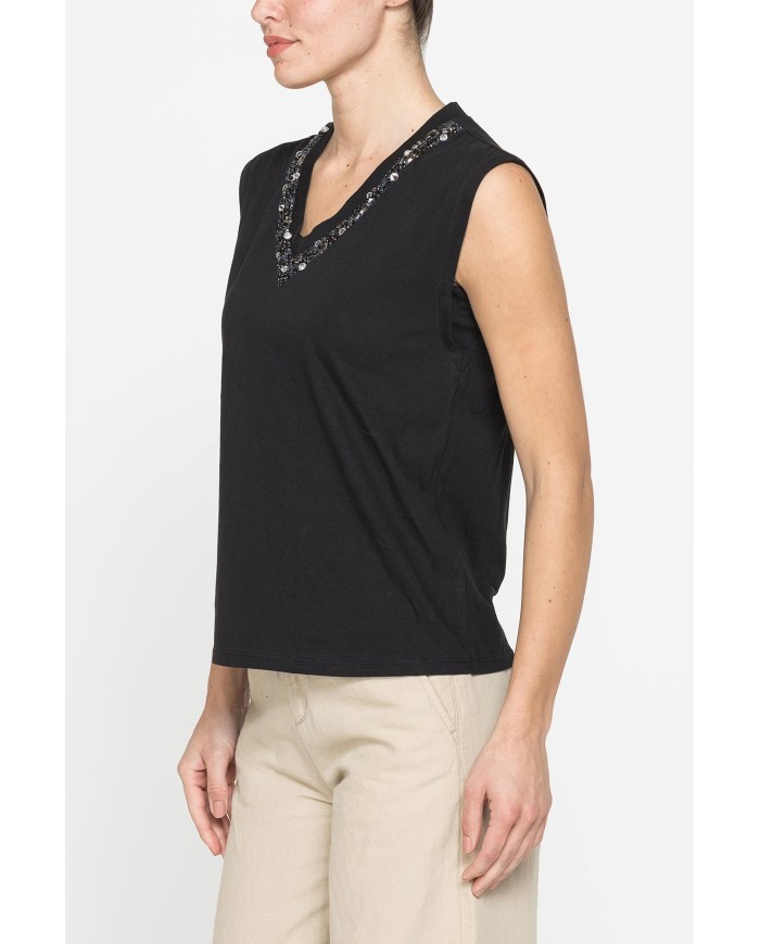 CANOTTA CON APPLICAZIONI GIOIELLO SULLO SCOLLO