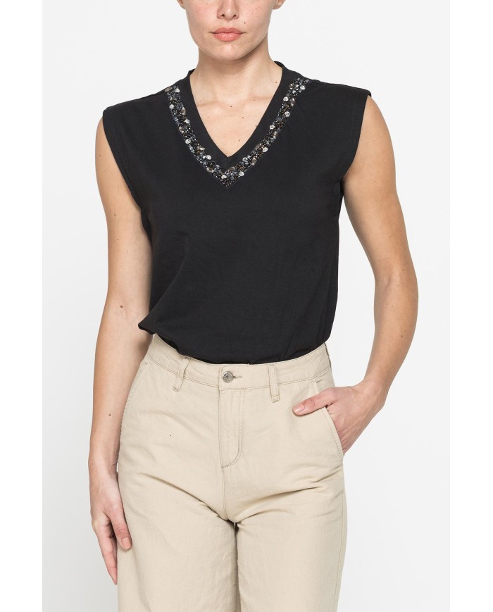 CANOTTA CON APPLICAZIONI GIOIELLO SULLO SCOLLO