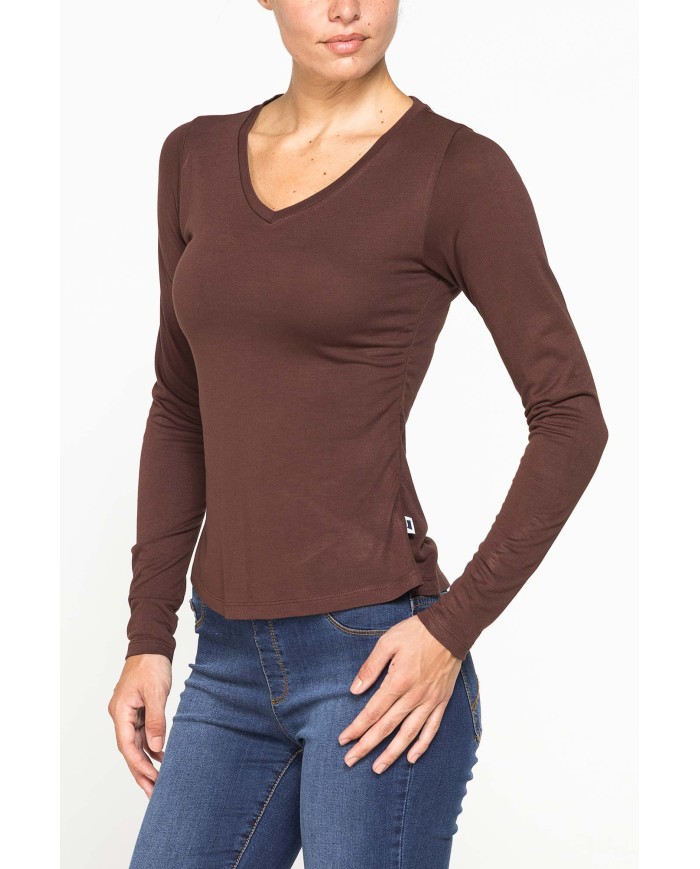 T-SHIRT SCOLLO A V MANICA LUNGA