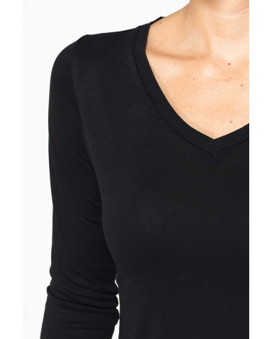 T-SHIRT SCOLLO A V MANICA LUNGA