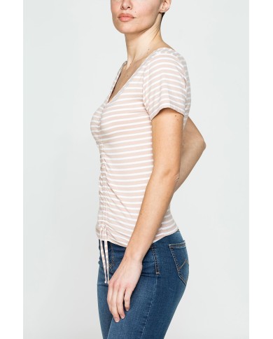 T SHIRT CON COLLO A V E ARRICIATURE IN JERSEY DI VISCOSA