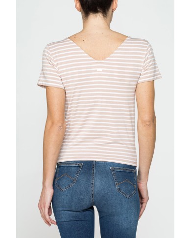 T SHIRT CON COLLO A V E ARRICIATURE IN JERSEY DI VISCOSA