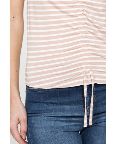 T SHIRT CON COLLO A V E ARRICIATURE IN JERSEY DI VISCOSA