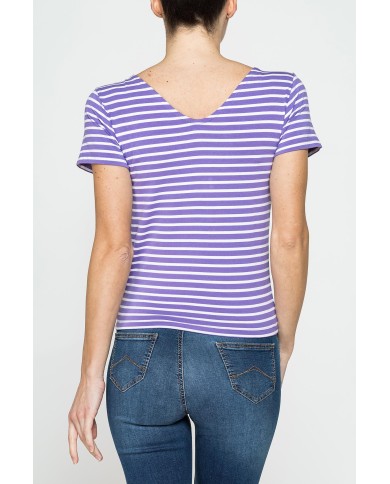 T SHIRT CON COLLO A V E ARRICIATURE IN JERSEY DI VISCOSA