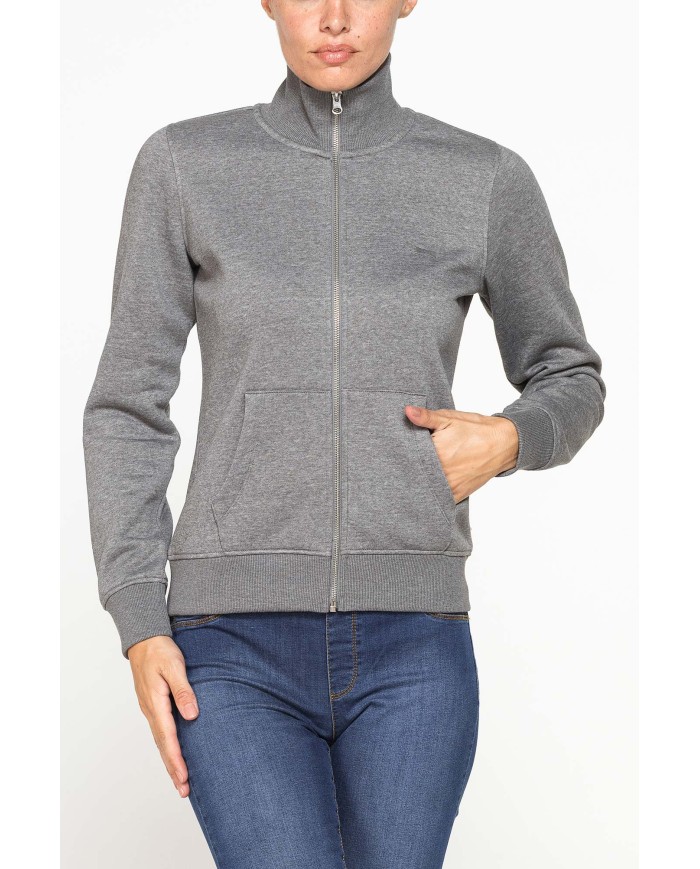 FELPA FULL ZIP A COLLO ALTO IN TESSUTO FELPATO