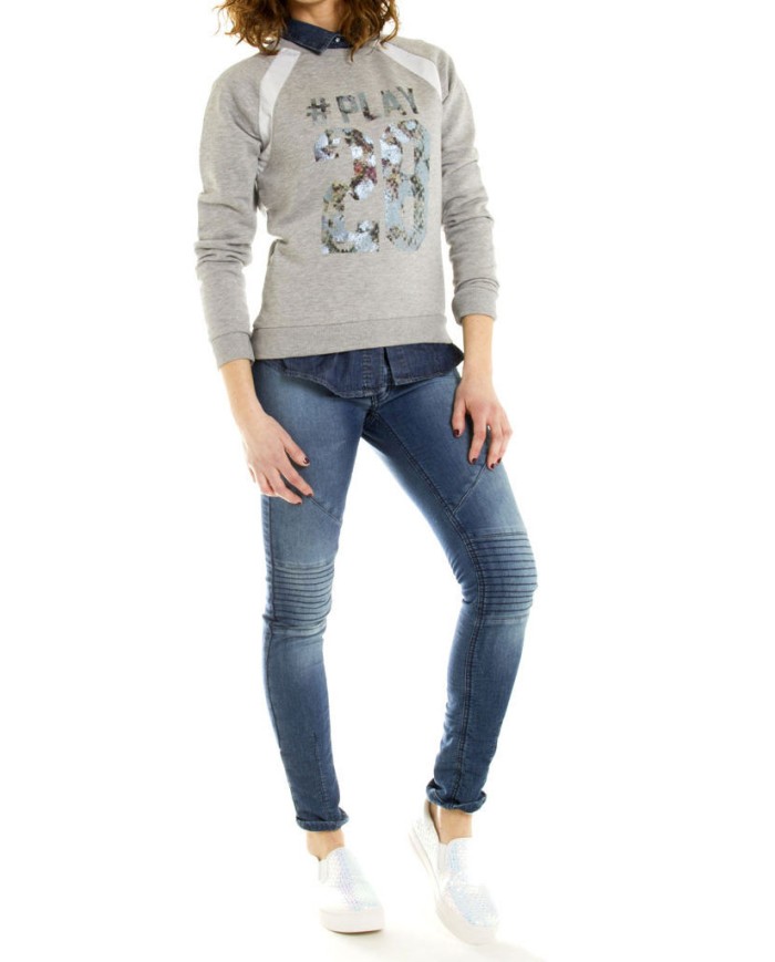 FELPA GIROCOLLO CON INSERTI IN RETE