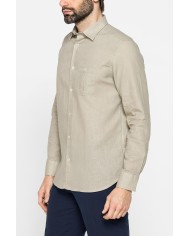 CAMICIA MISTO LINO COTONE IN COLORE TINTA UNITA
