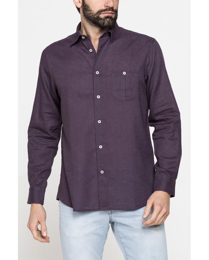 CAMICIA MISTO LINO COTONE IN COLORE TINTA UNITA