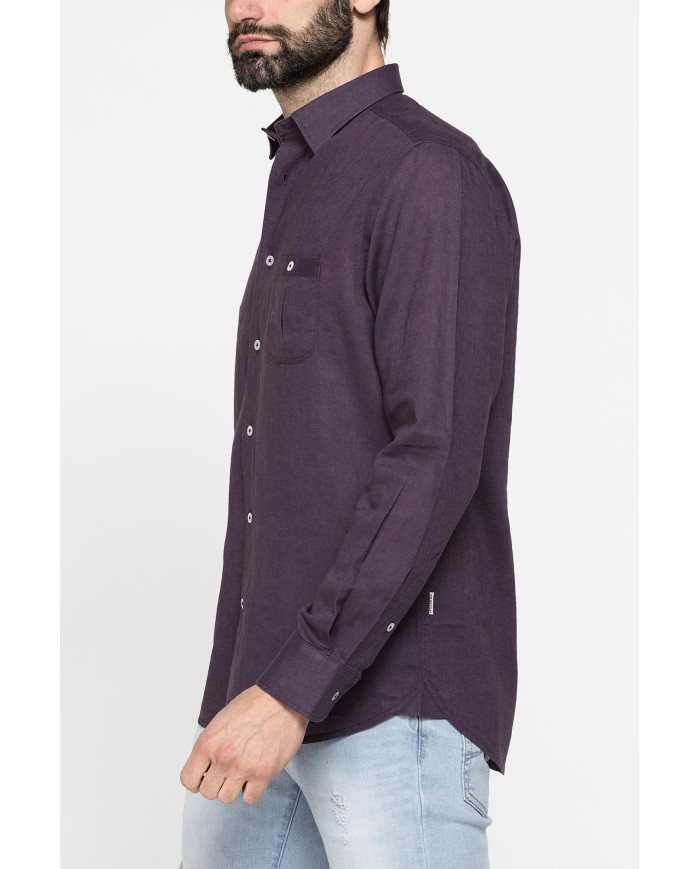 CAMICIA MISTO LINO COTONE IN COLORE TINTA UNITA