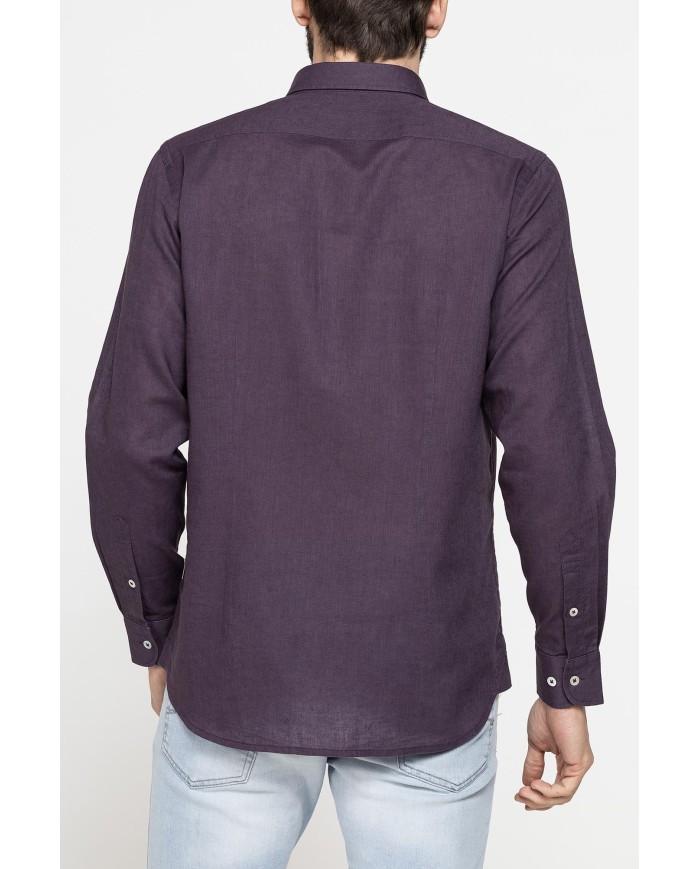 CAMICIA MISTO LINO COTONE IN COLORE TINTA UNITA