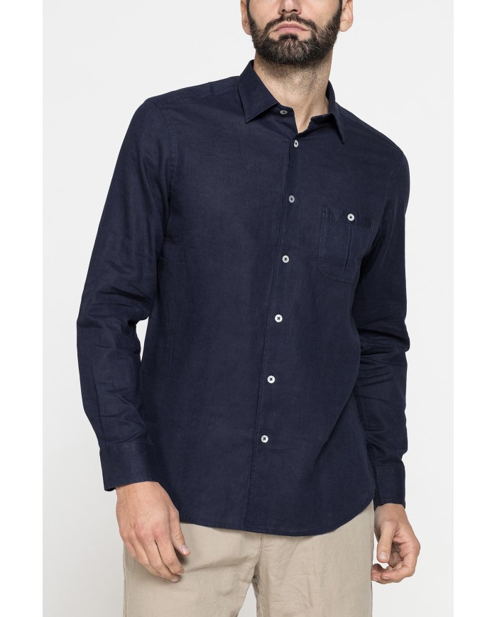 CAMICIA MISTO LINO COTONE IN COLORE TINTA UNITA