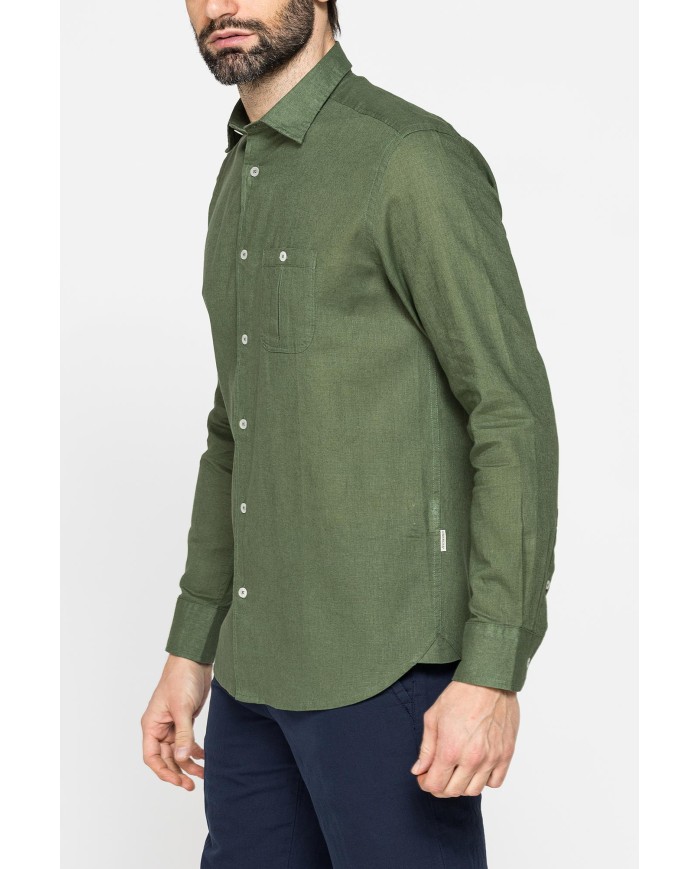 CAMICIA MISTO LINO COTONE IN COLORE TINTA UNITA
