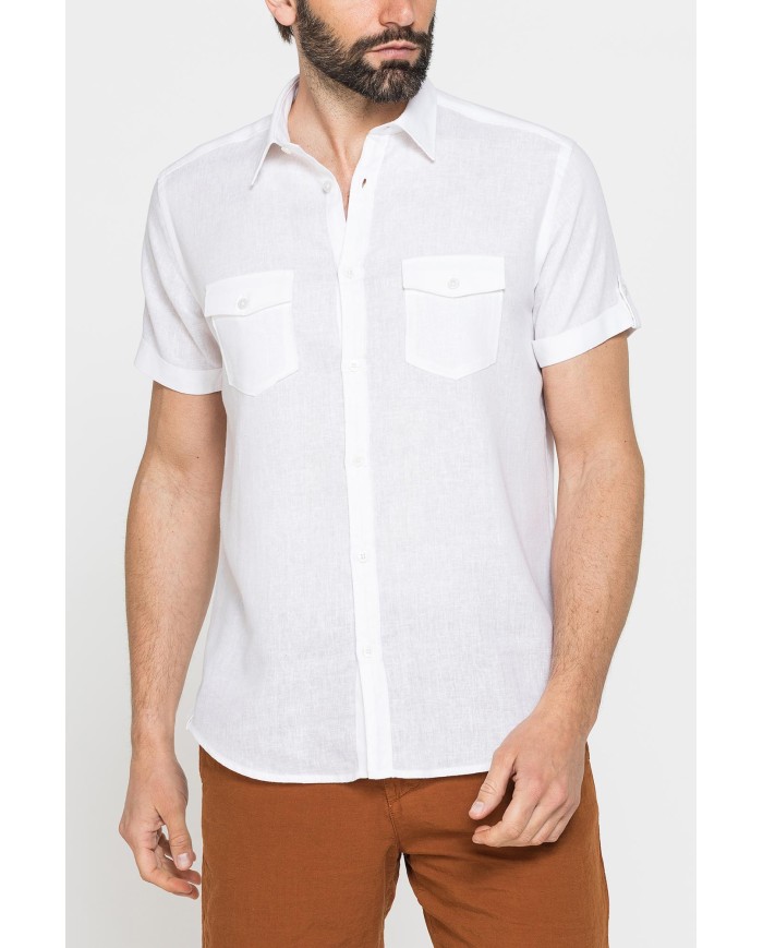CAMICIA A MANICA CORTA IN TESSUTO DI LINO E LYOCELL