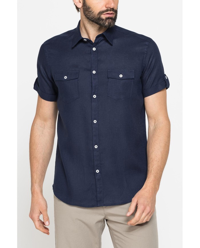 CAMICIA A MANICA CORTA IN TESSUTO DI LINO E LYOCELL