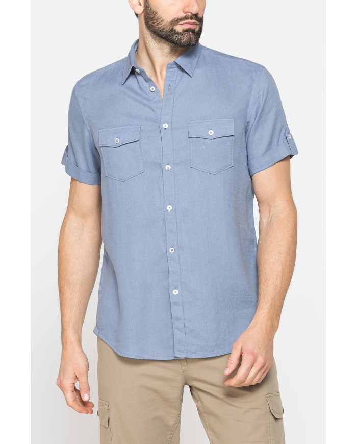 CAMICIA A MANICA CORTA IN TESSUTO DI LINO E LYOCELL