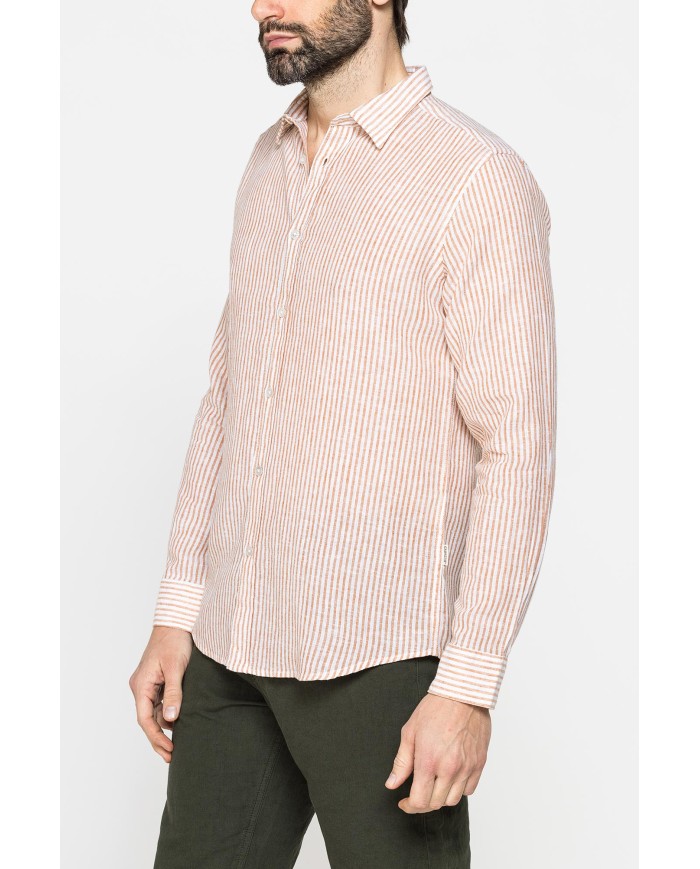CAMICIA IN MISTO LINO E COTONE IN FANTASIA A RIGHE