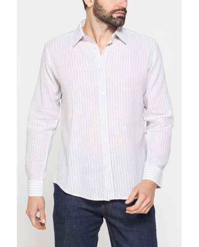 CAMICIA IN MISTO LINO E COTONE IN FANTASIA A RIGHE