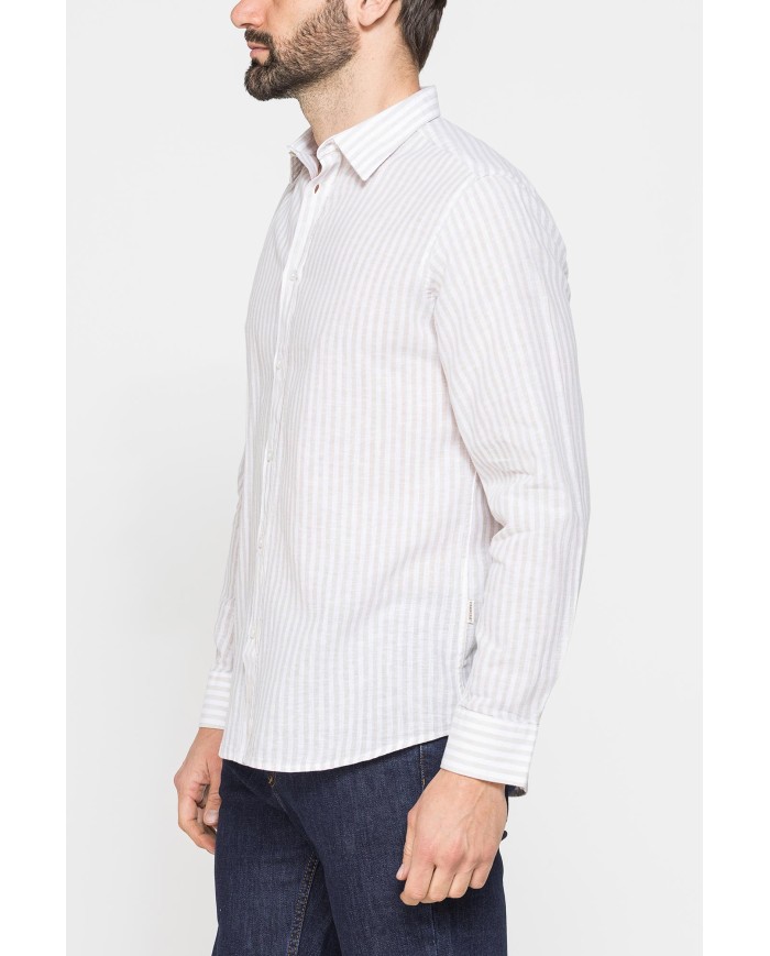 CAMICIA IN MISTO LINO E COTONE IN FANTASIA A RIGHE