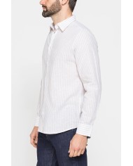 CAMICIA IN MISTO LINO E COTONE IN FANTASIA A RIGHE
