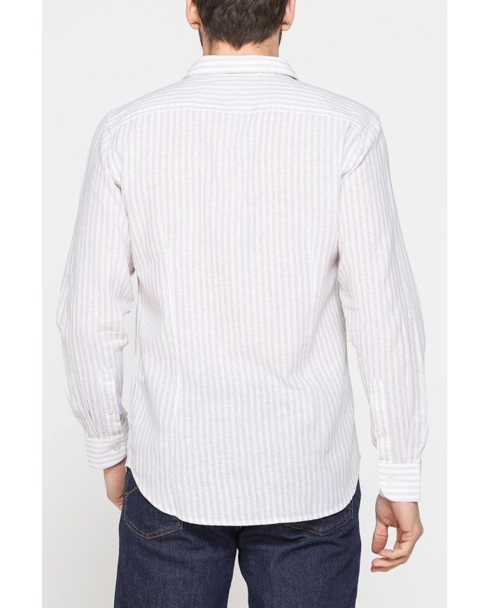 CAMICIA IN MISTO LINO E COTONE IN FANTASIA A RIGHE