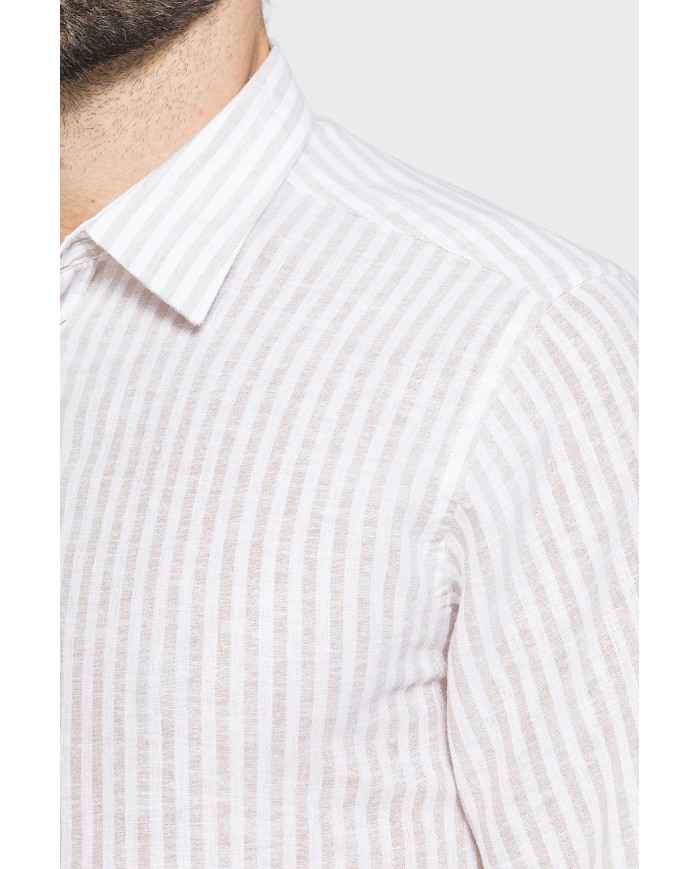 CAMICIA IN MISTO LINO E COTONE IN FANTASIA A RIGHE