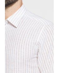CAMICIA IN MISTO LINO E COTONE IN FANTASIA A RIGHE