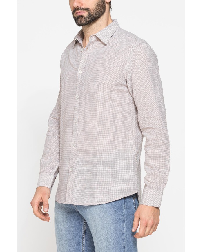 CAMICIA IN MISTO LINO E COTONE IN FANTASIA A RIGHE