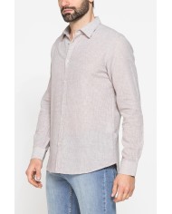 CAMICIA IN MISTO LINO E COTONE IN FANTASIA A RIGHE