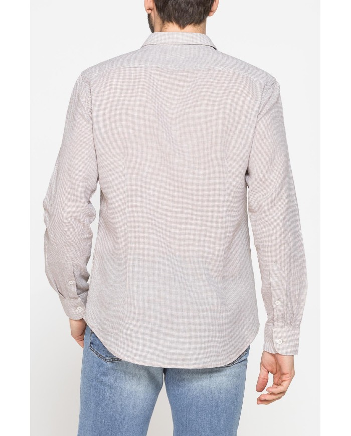 CAMICIA IN MISTO LINO E COTONE IN FANTASIA A RIGHE